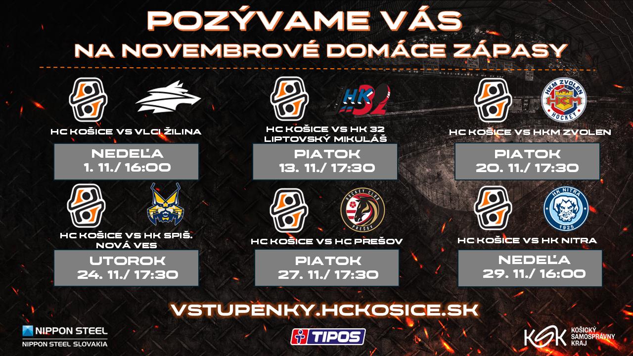 Predaj vstupeniek na všetky novembrové zápasy je spustený!